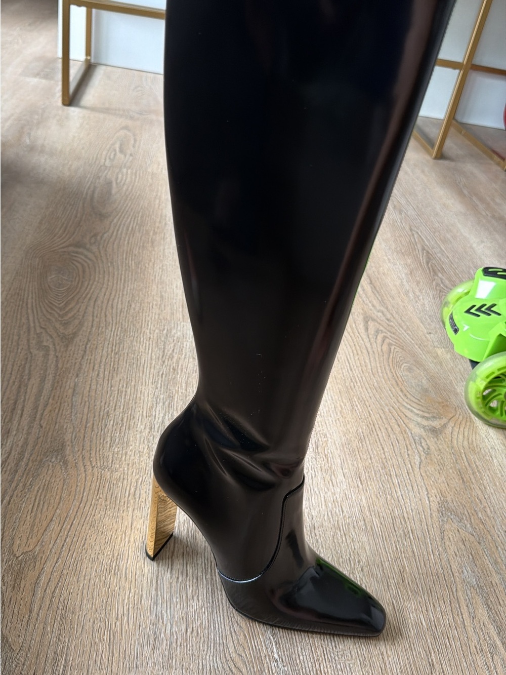 Saint Laurent Black Patent Knee-High Stiletto Boots